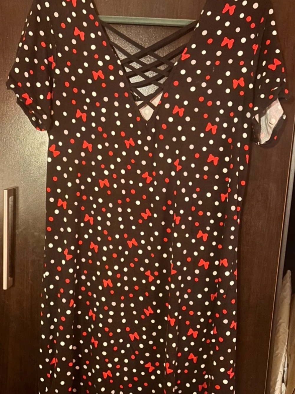 Disney Black Polka Dot Dress with Red Bows
